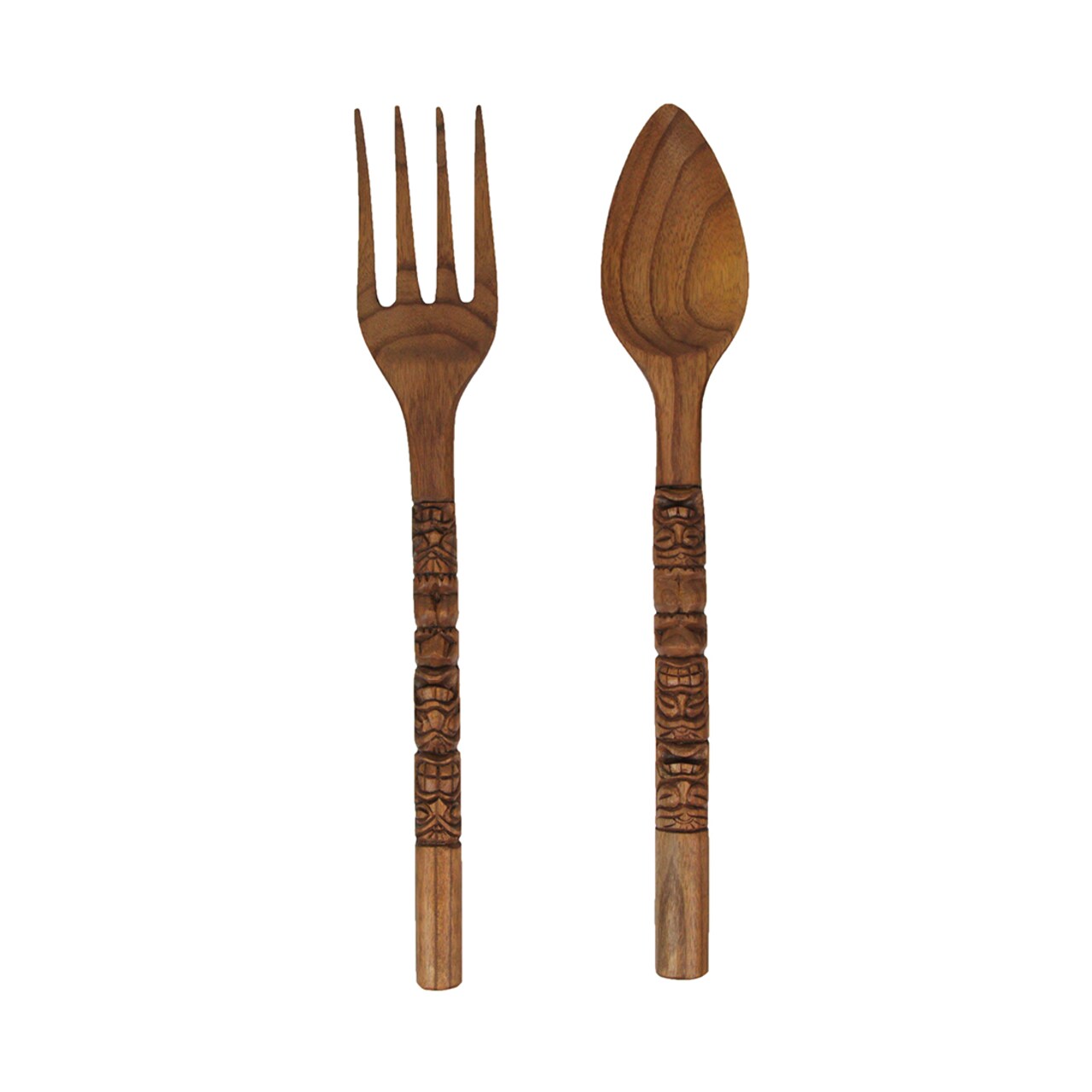 Carved Tiki Spoon & Fork Wooden Wall Decor Art Utensil Decoration Set